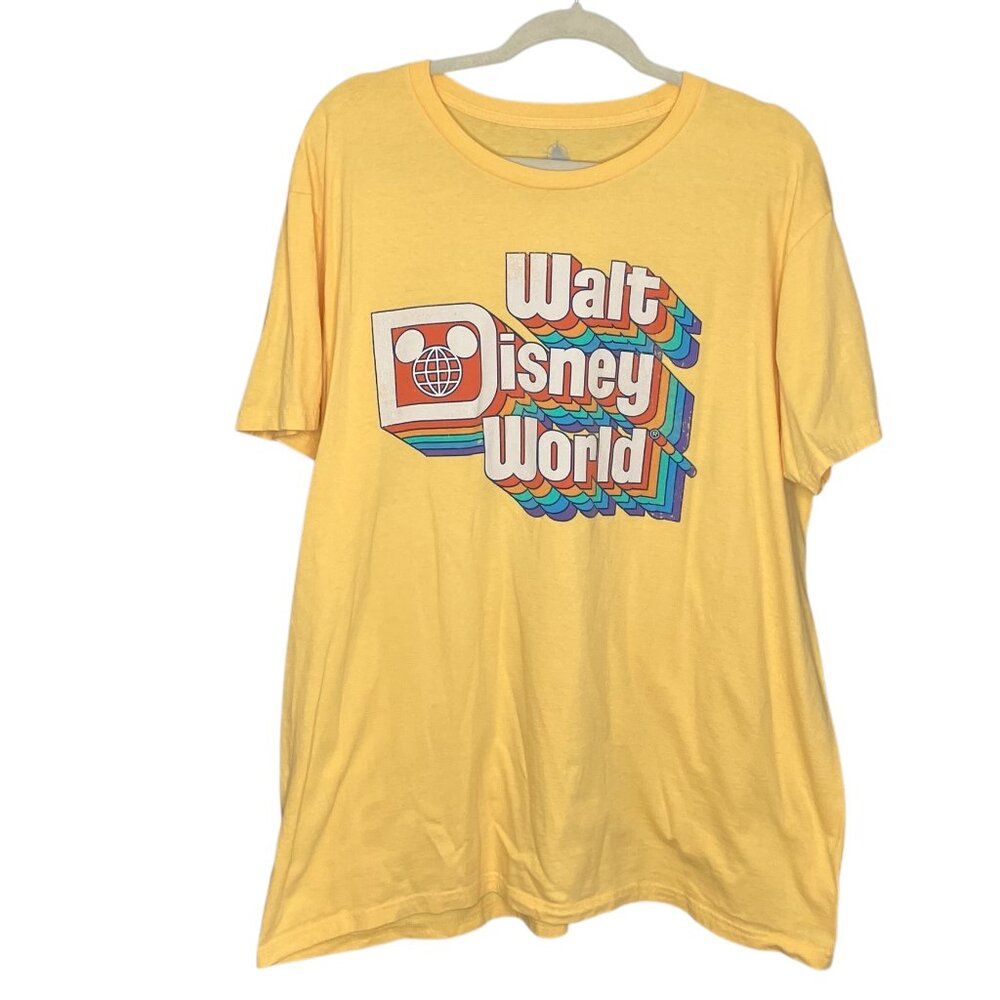 Walt Disney World Parks Adult XXL Yellow Old School Retro 70s Logo Graphic Tee - Picture 2 of 4